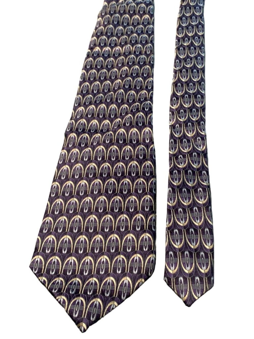Stafford Mens Silk Tie Purple and Gold Geometric Pattern Necktie